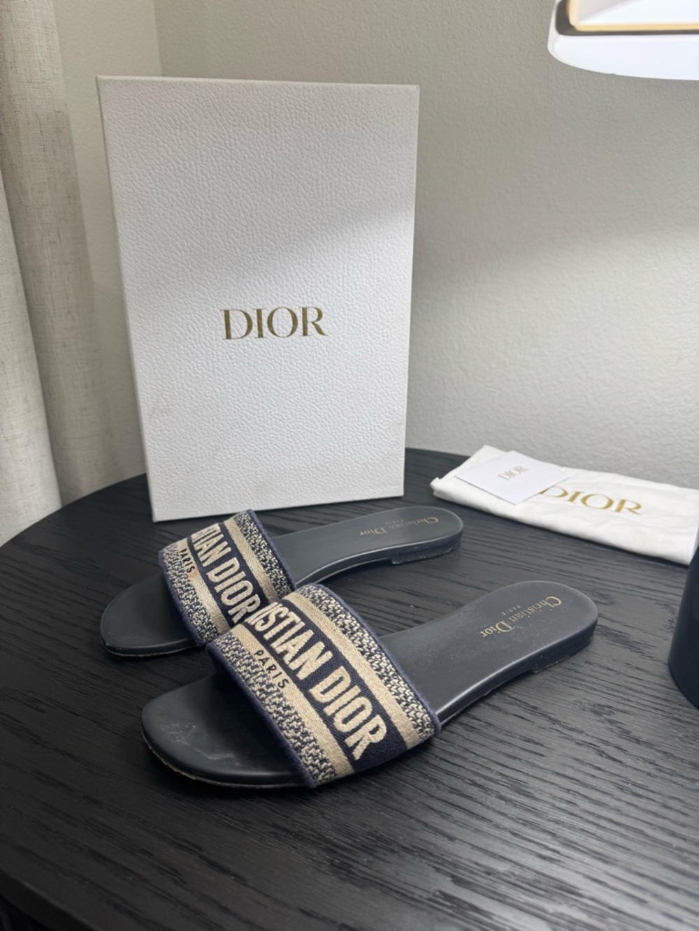 Christian Dior Dway Slide Sandal Embroidered Logo Navy 40